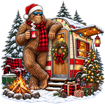 XMAS1464-13 Christmas Bigfoot DTF transfer artwork; physical transfer only; garment not included