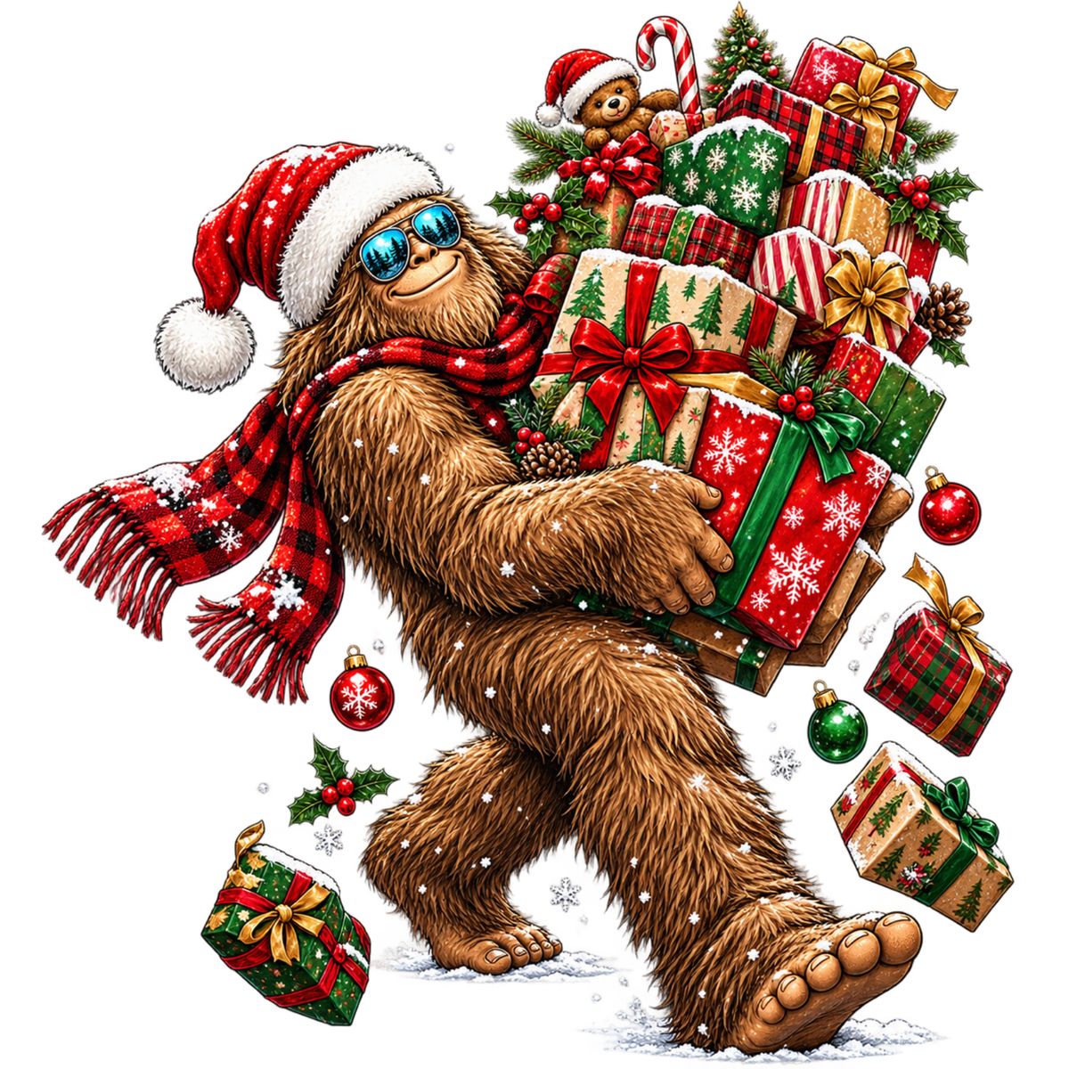 XMAS1464-14 Christmas Bigfoot DTF transfer artwork; physical transfer only; garment not included