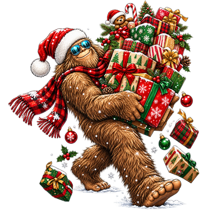 XMAS1464-14 Christmas Bigfoot DTF transfer artwork; physical transfer only; garment not included