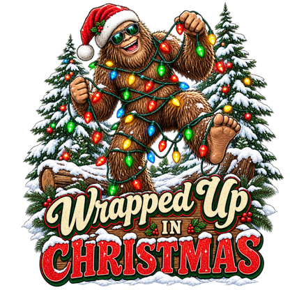 XMAS1464-2 Christmas Bigfoot DTF transfer artwork; physical transfer only; garment not included