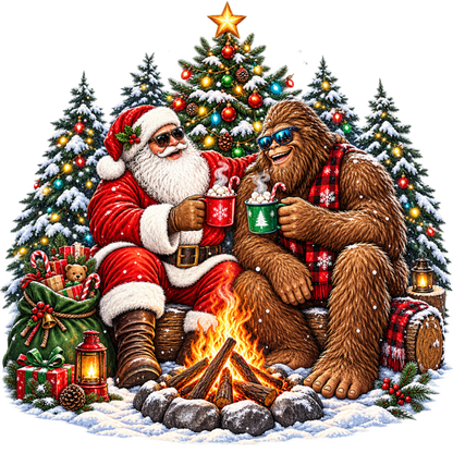 XMAS1464-3 Christmas Bigfoot DTF transfer artwork; physical transfer only; garment not included