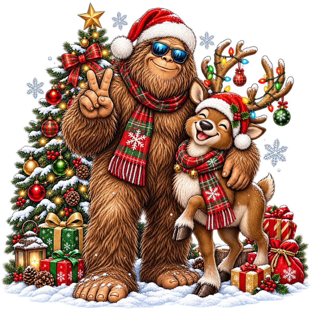 XMAS1464-4 Christmas Bigfoot DTF transfer artwork; physical transfer only; garment not included
