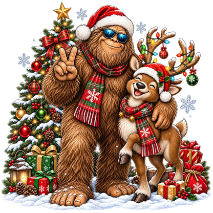 XMAS1464-4 Christmas Bigfoot DTF transfer artwork; physical transfer only; garment not included
