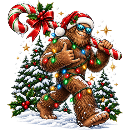 XMAS1464-6 Christmas Bigfoot DTF transfer artwork; physical transfer only; garment not included
