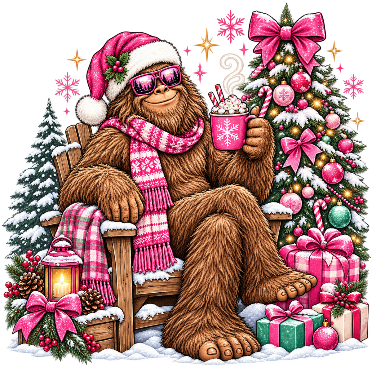 XMAS1464-7 Christmas Bigfoot DTF transfer artwork; physical transfer only; garment not included