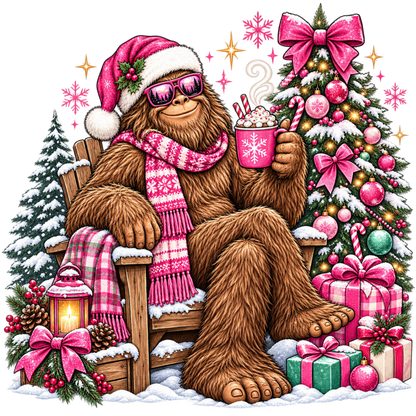XMAS1464-7 Christmas Bigfoot DTF transfer artwork; physical transfer only; garment not included