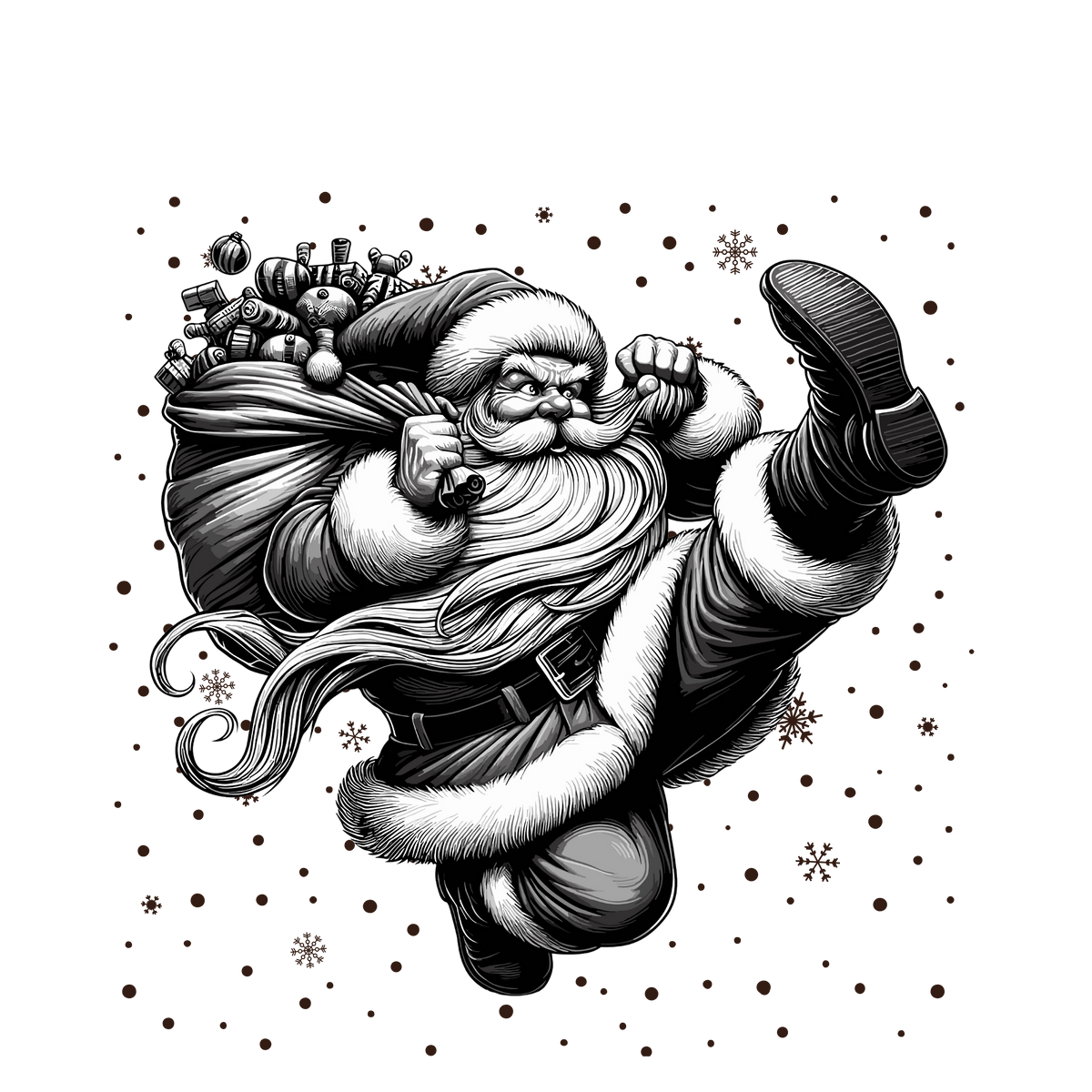 XMAS1465-11 black-and-white vintage Santa DTF transfer artwork; physical transfer only; garment not included