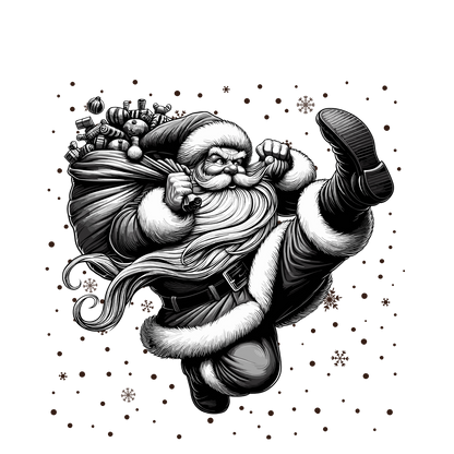 XMAS1465-11 black-and-white vintage Santa DTF transfer artwork; physical transfer only; garment not included