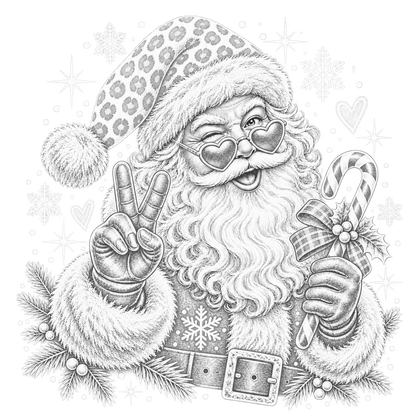 XMAS1465-12 black-and-white vintage Santa DTF transfer artwork; website media export; production uses unchanged numbered original