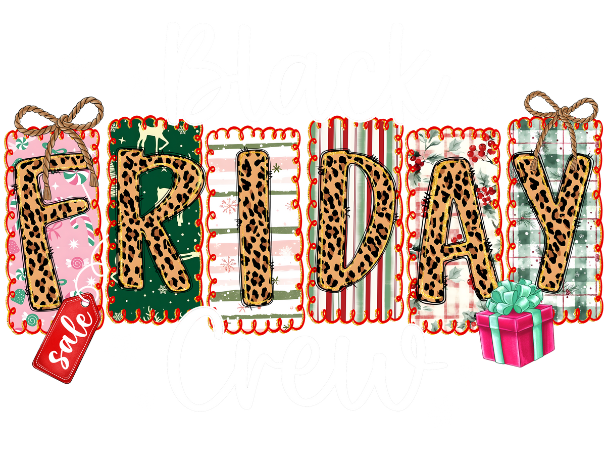 XMAS1466-1 Christmas Black Friday shopping DTF transfer design; physical transfer only; garments and accessories not included