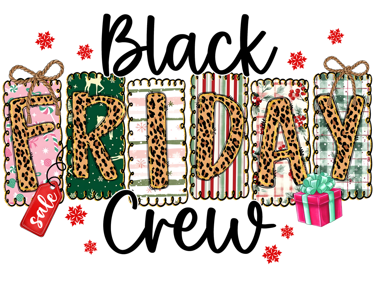 XMAS1466-2 Christmas Black Friday shopping DTF transfer design; physical transfer only; garments and accessories not included