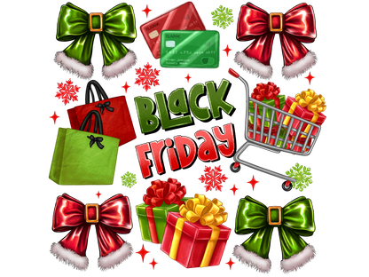XMAS1466-3 Christmas Black Friday shopping DTF transfer design; physical transfer only; garments and accessories not included