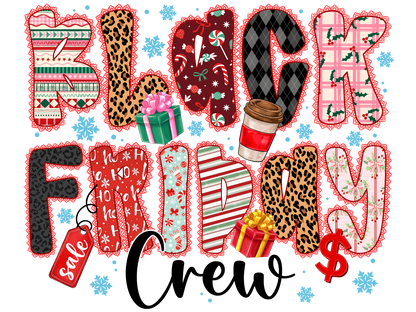 XMAS1466-5 Christmas Black Friday shopping DTF transfer design; physical transfer only; garments and accessories not included