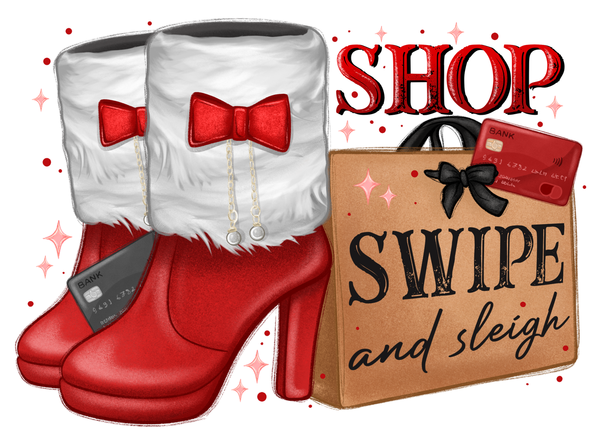 XMAS1466-6 Christmas Black Friday shopping DTF transfer design; physical transfer only; garments and accessories not included