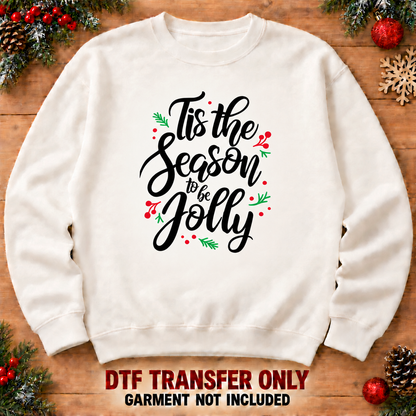 Christmas calligraphy DTF transfer XMAS1467-8 shown at 12 inches on an adult sweatshirt. Garment not included.