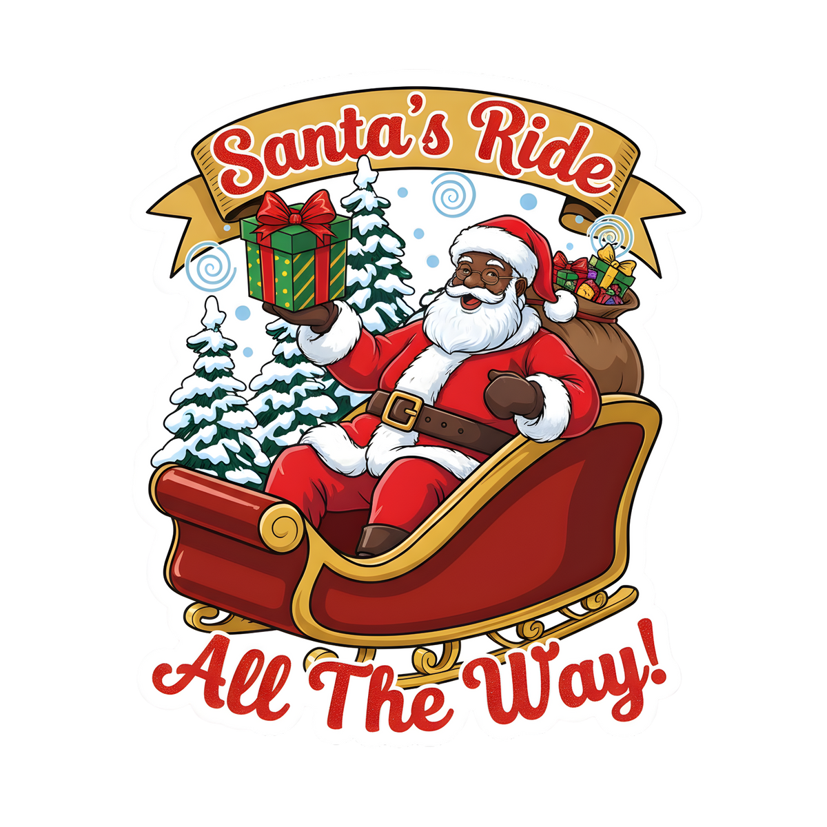 Black Santa Christmas DTF transfer design XMAS1468-11. Physical transfer only.