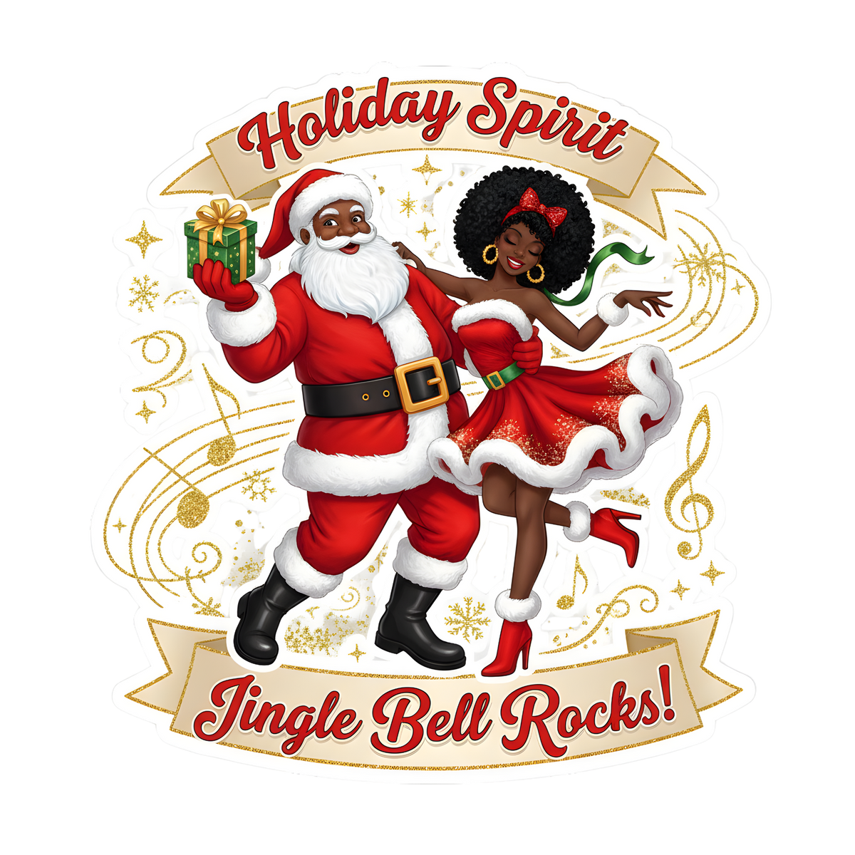 Black Santa Christmas DTF transfer design XMAS1468-12. Physical transfer only.