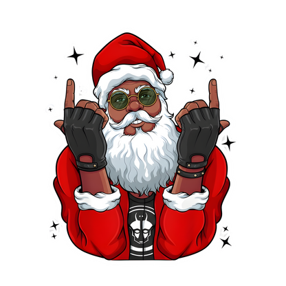 Black Santa Christmas DTF transfer design XMAS1468-13. Physical transfer only.
