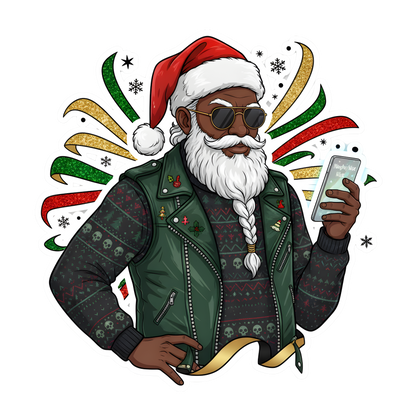 Black Santa Christmas DTF transfer design XMAS1468-14. Physical transfer only.