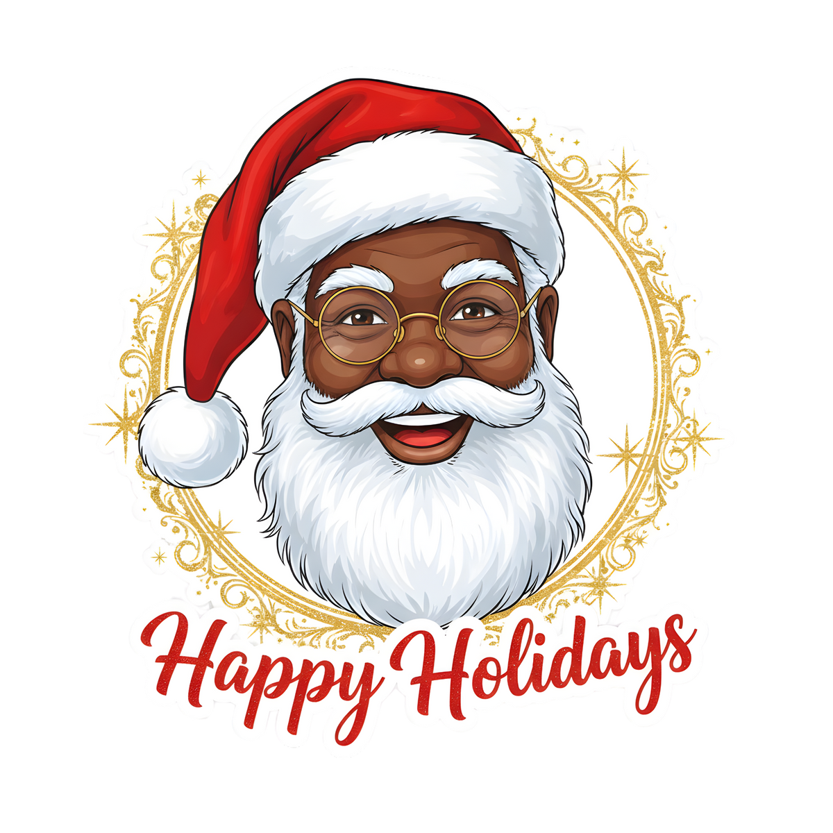 Black Santa Christmas DTF transfer design XMAS1468-16. Physical transfer only.