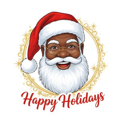 Black Santa Christmas DTF transfer design XMAS1468-16. Physical transfer only.