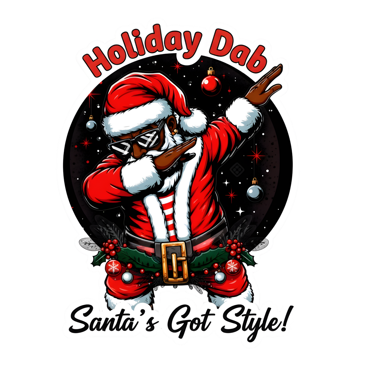 Black Santa Christmas DTF transfer design XMAS1468-17. Physical transfer only.