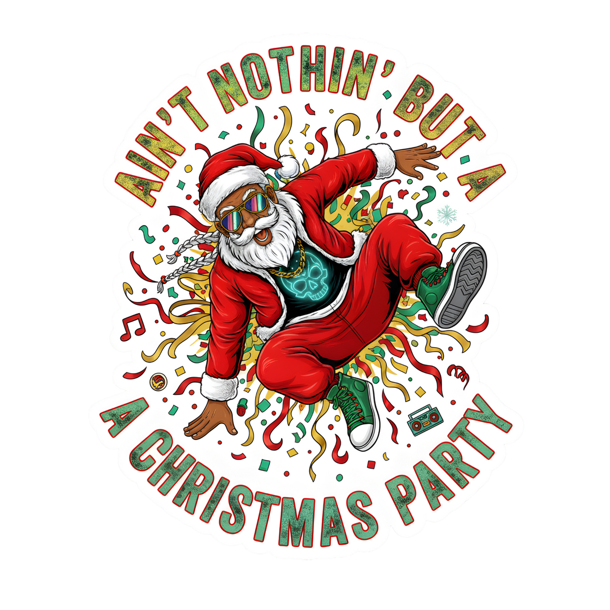 Black Santa Christmas DTF transfer design XMAS1468-18. Physical transfer only.