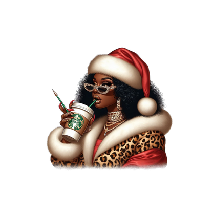 Festive Black woman Christmas DTF transfer design XMAS1469-1. Physical transfer only.
