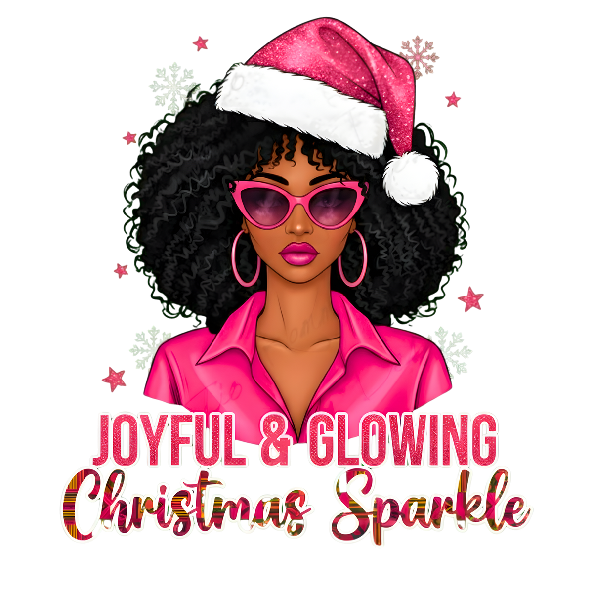 Festive Black woman Christmas DTF transfer design XMAS1469-10. Physical transfer only.