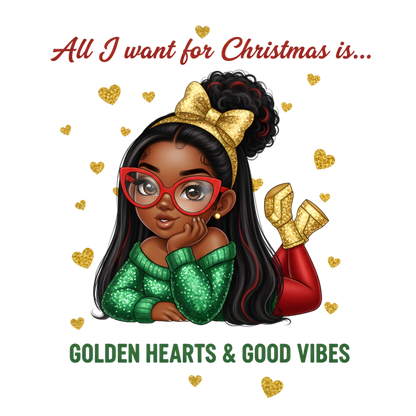 Festive Black woman Christmas DTF transfer design XMAS1469-11. Physical transfer only.