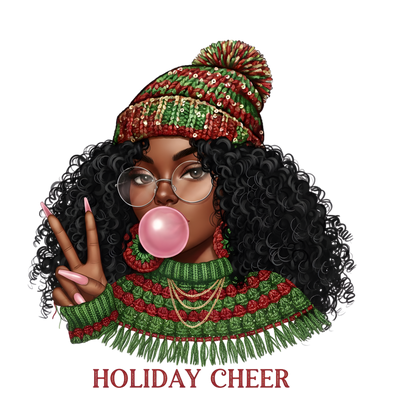 Festive Black woman Christmas DTF transfer design XMAS1469-12. Physical transfer only.