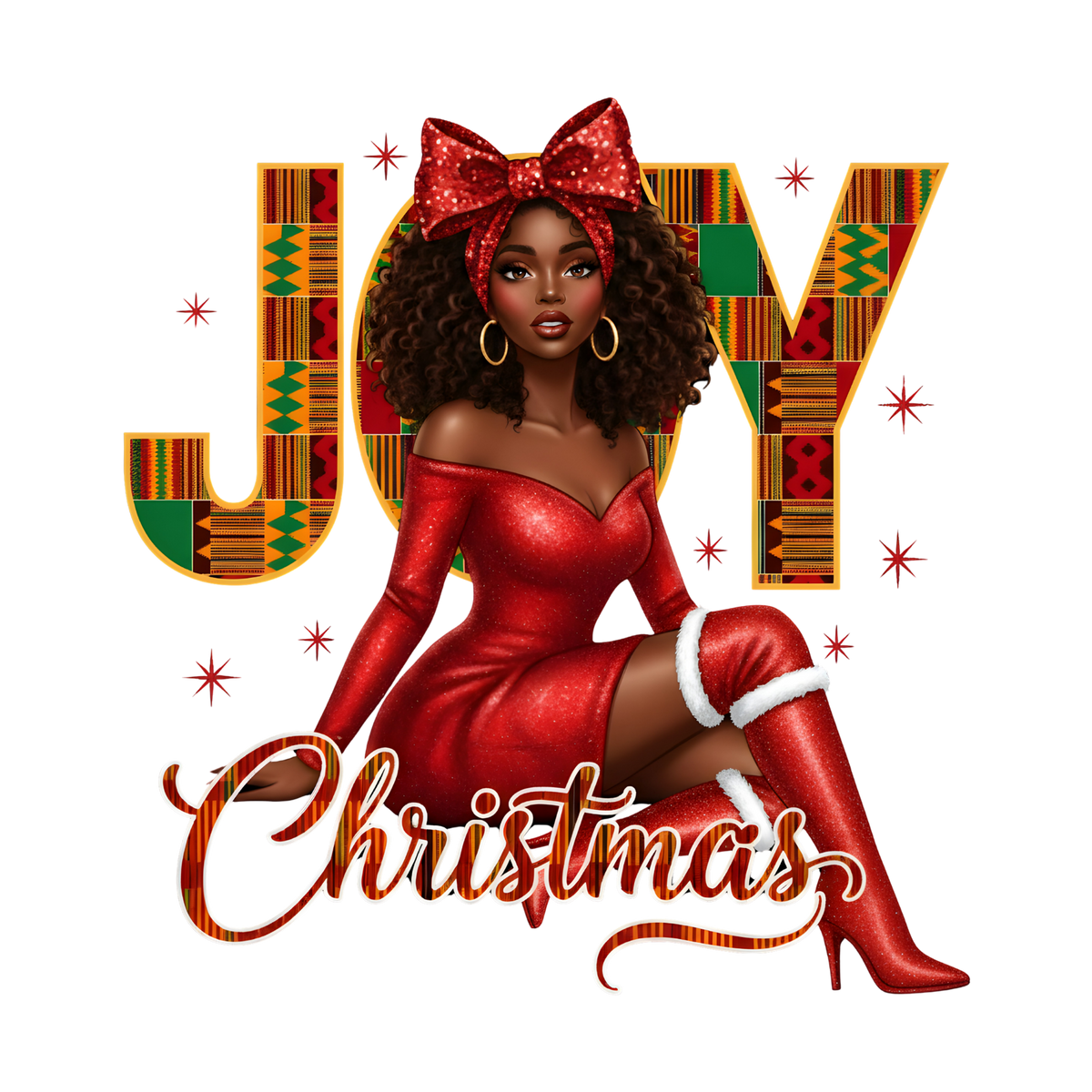 Festive Black woman Christmas DTF transfer design XMAS1469-13. Physical transfer only.