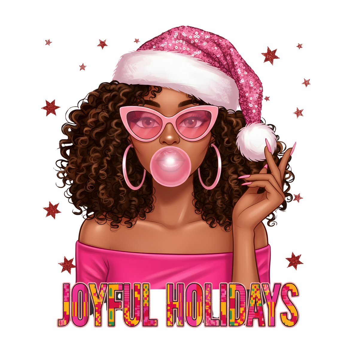 Festive Black woman Christmas DTF transfer design XMAS1469-14. Physical transfer only.