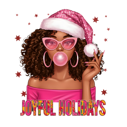 Festive Black woman Christmas DTF transfer design XMAS1469-14. Physical transfer only.