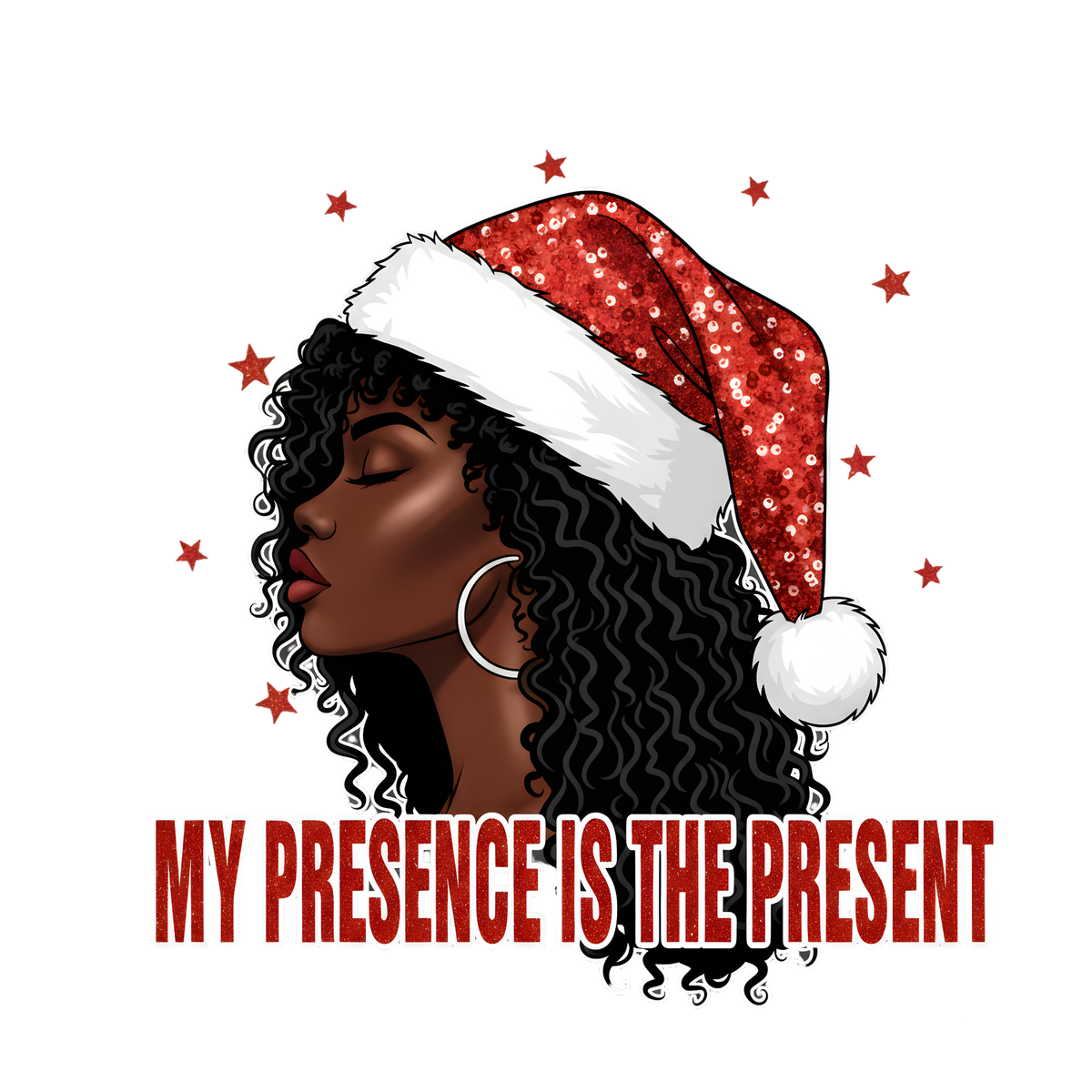 Festive Black woman Christmas DTF transfer design XMAS1469-15. Physical transfer only.