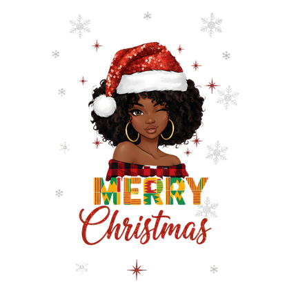Festive Black woman Christmas DTF transfer design XMAS1469-17. Physical transfer only.