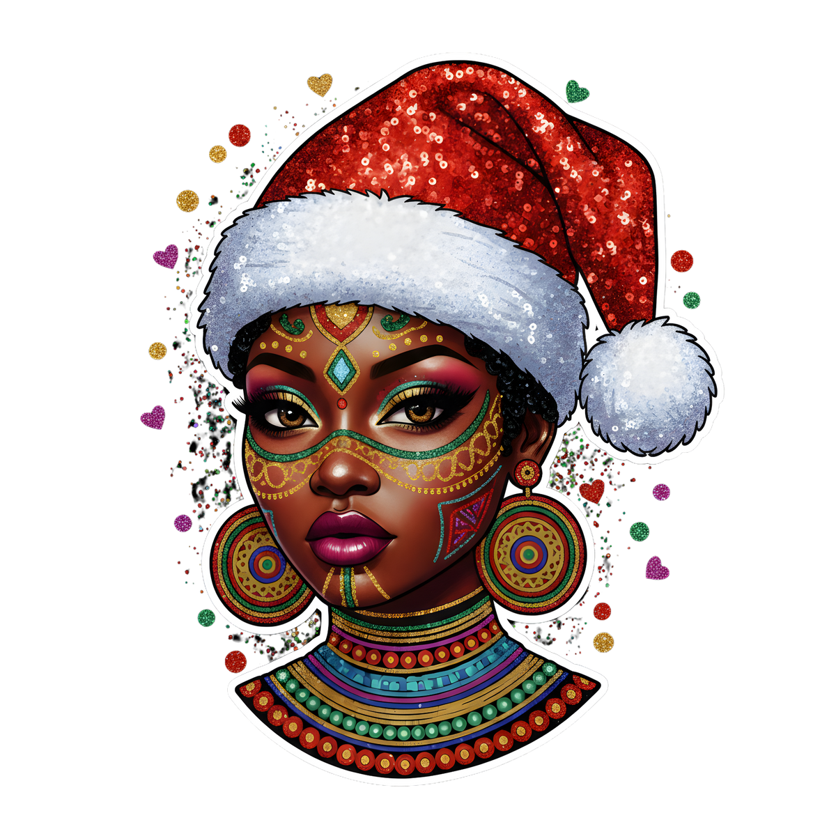 Festive Black woman Christmas DTF transfer design XMAS1469-18. Physical transfer only.