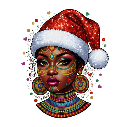 Festive Black woman Christmas DTF transfer design XMAS1469-18. Physical transfer only.