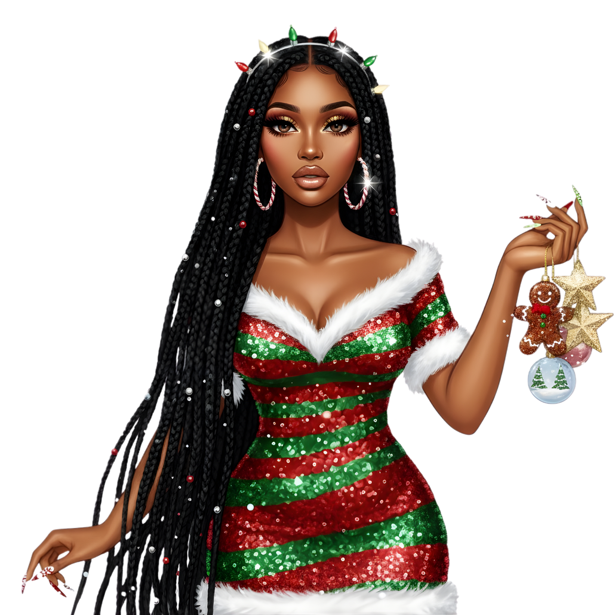 Festive Black woman Christmas DTF transfer design XMAS1469-2. Physical transfer only.