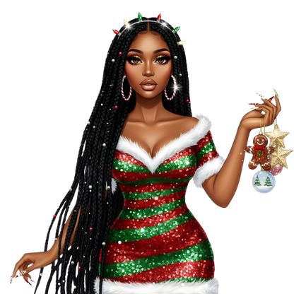 Festive Black woman Christmas DTF transfer design XMAS1469-2. Physical transfer only.