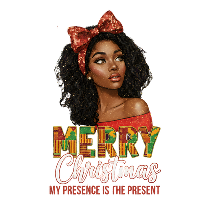 Festive Black woman Christmas DTF transfer design XMAS1469-20. Physical transfer only.