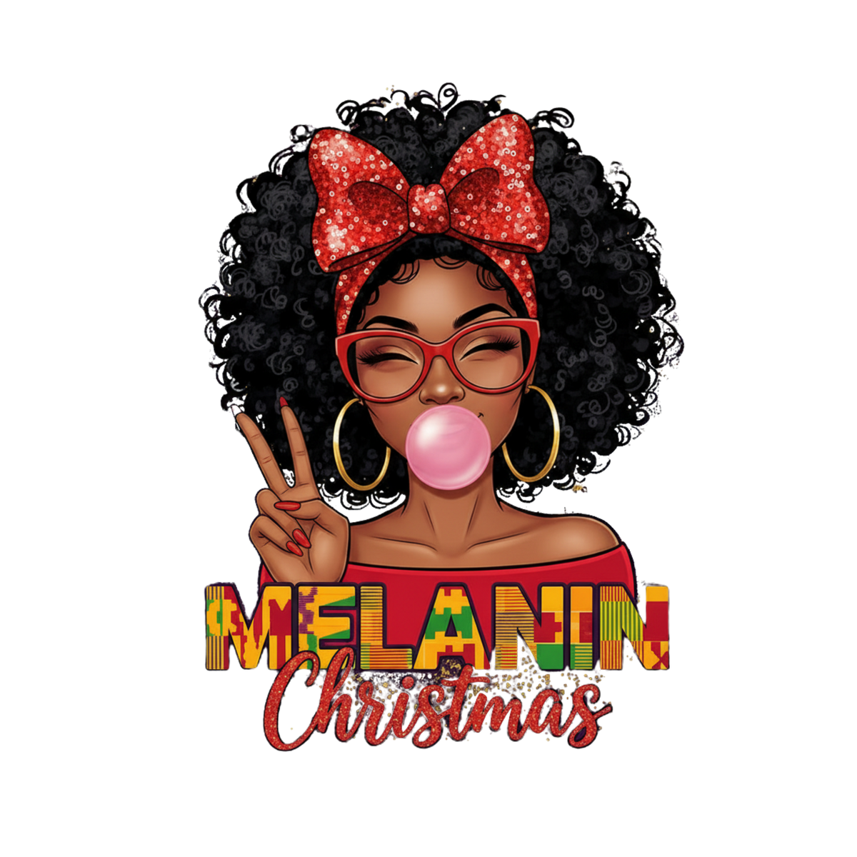 Festive Black woman Christmas DTF transfer design XMAS1469-21. Physical transfer only.