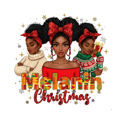 Festive Black woman Christmas DTF transfer design XMAS1469-22. Physical transfer only.