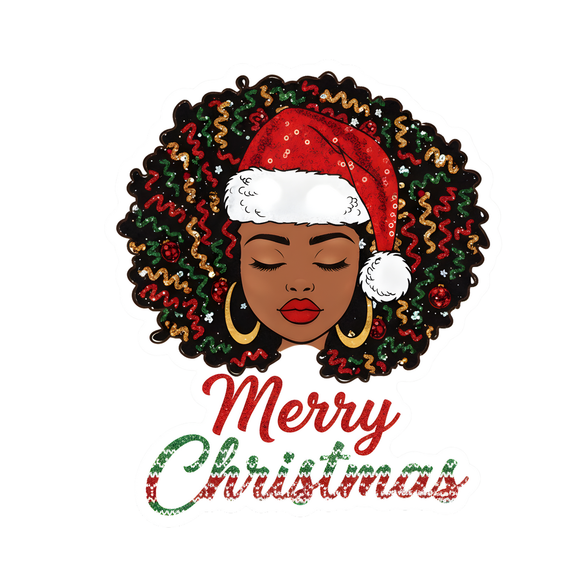 Festive Black woman Christmas DTF transfer design XMAS1469-23. Physical transfer only.