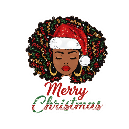 Festive Black woman Christmas DTF transfer design XMAS1469-23. Physical transfer only.