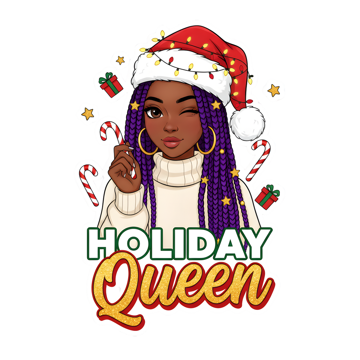 Festive Black woman Christmas DTF transfer design XMAS1469-26. Physical transfer only.