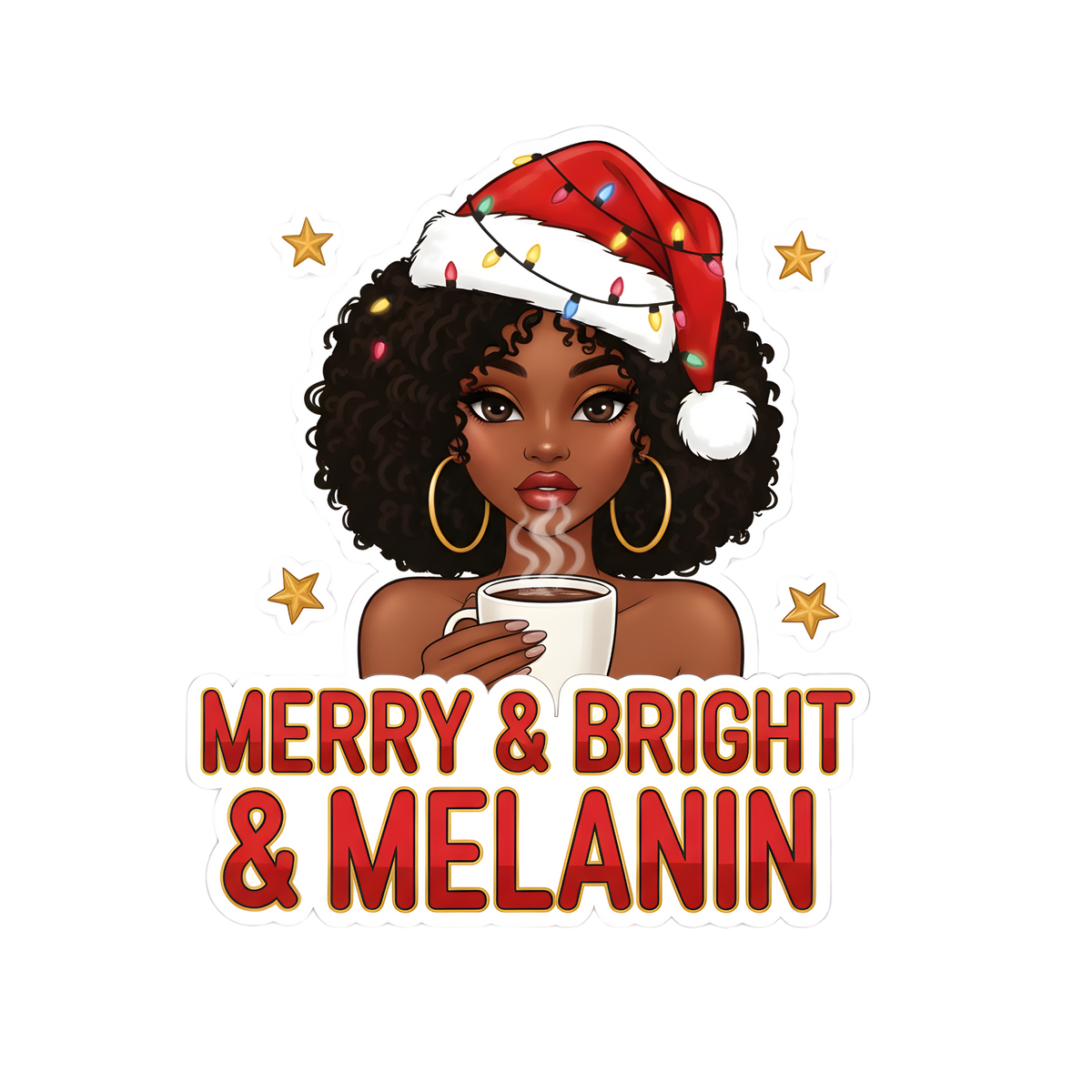Festive Black woman Christmas DTF transfer design XMAS1469-28. Physical transfer only.