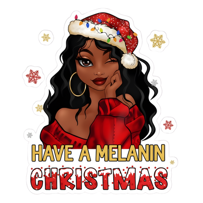 Festive Black woman Christmas DTF transfer design XMAS1469-29. Physical transfer only.