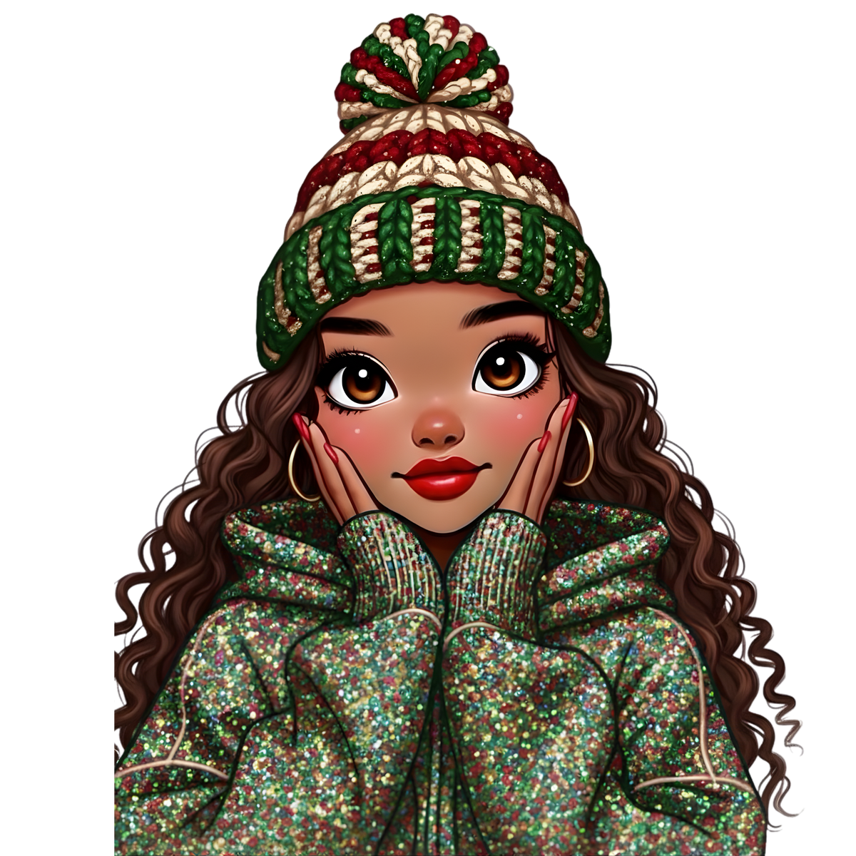 Festive Black woman Christmas DTF transfer design XMAS1469-3. Physical transfer only.