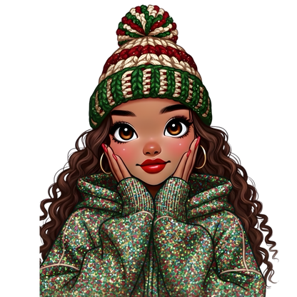 Festive Black woman Christmas DTF transfer design XMAS1469-3. Physical transfer only.